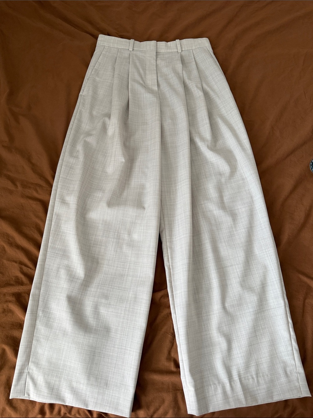 COS Light Gray Wide-Leg Pleated Trousers New Without Tag